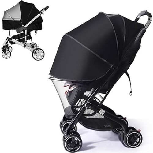 UPF50+ Sunshade Stroller Cover, 2-in-1 Stroller Sun Shade with Two-Way Zipper, Universal Breathable 3D Baby Mosquito Net, Privacy Netting for Stroller, UV Protection