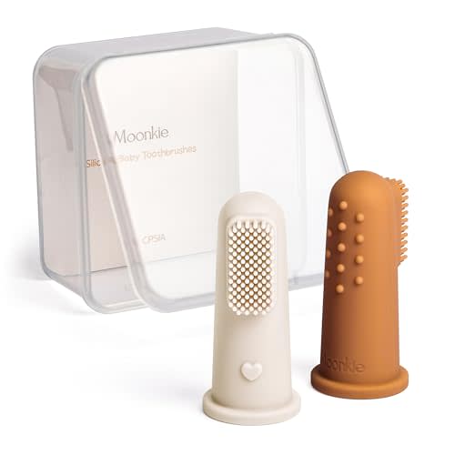 Moonkie Baby Toothbrush Finger Toothbrush Oral Cleaner Kit for 3 Months +, 2 Pcs Small (Clay/Ivory)