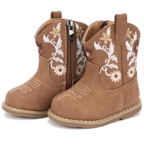 Newsonet Toddler Baby Cowboy Cowgirl Boots Infant Western Shoes All Season | Roomy Round Toe, Mid Calf, Non-Slip, Classic Western Style for 6 9 12 18 24 Months Boys Girls Unisex
