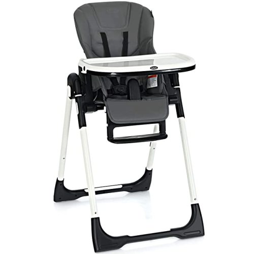 INFANS High Chair for Babies & Toddlers, Foldable Highchair with Multiple Adjustable Backrest, Footrest and Seat Height, Removable Tray, Detachable PU Leather Cushion, Built-in Rear Wheels (Dark Grey)