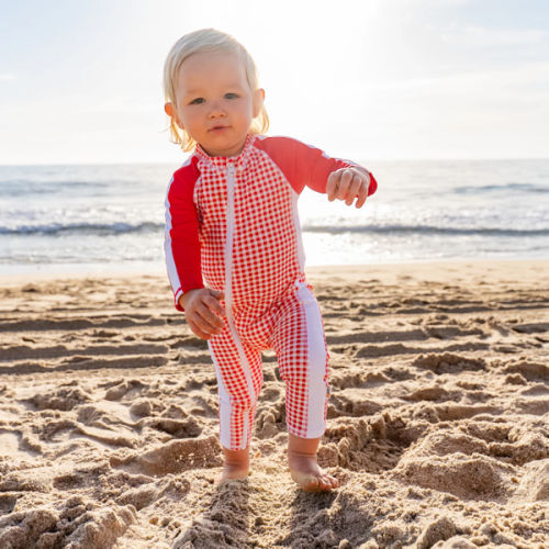 Sunsuit - Long Sleeve Romper Swimsuit | "Red Gingham"