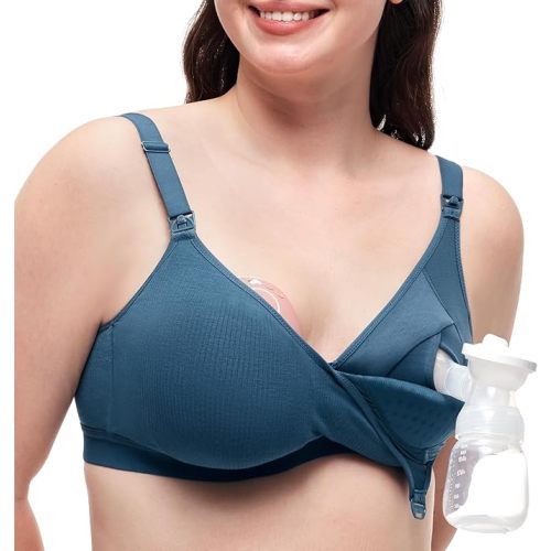 Momcozy Hands-Free Pumping Bra, Wireless & Seamless Breast Pump Bra, Breathable Tencel™ Fabric & Fully Fixed Cups