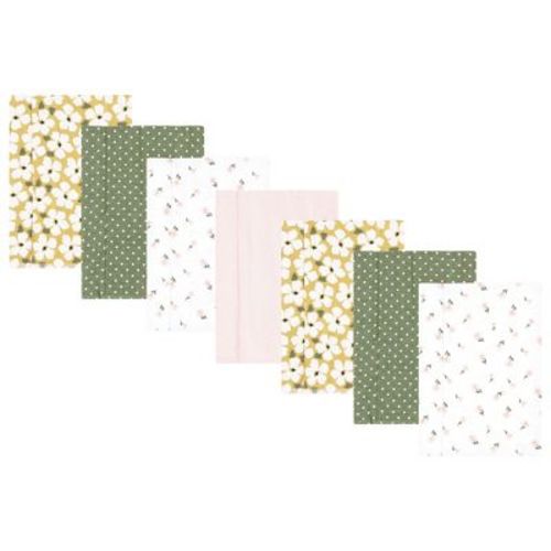 Hudson Baby Infant Girl Flannel Burp Cloth 7pk, Sage Floral, One Size