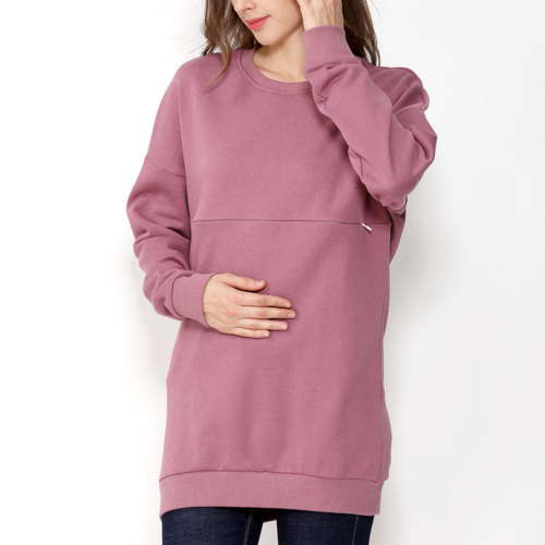 Lolmot Women's Nursing Sweatshirt Cotton Long Sleeve Zipper Breastfeeding Shirts Casual Round Neck Pregnancy Tunics Tops Maternity Nursing Tops