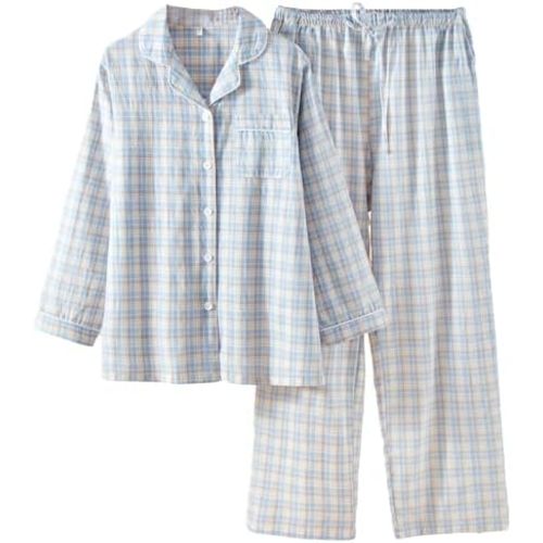 Women's 2 Piece Cotton Pajama Sets Long Sleeve Sleepwear Button Down Soft Lightweight Pj Pants Set With Pockets