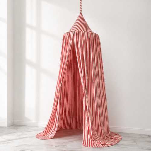 Baby Canopy for Crib, Striped Kids Bed Canopy, Nursery Canopy with Ruffle or Tiebacks, Montessori Reading Nook, Toddler Canopy