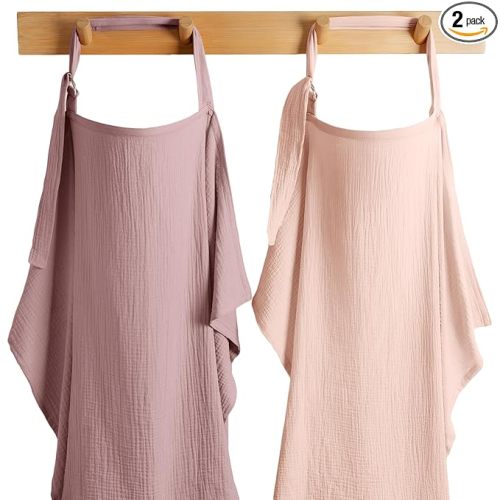 Comfy Cubs Muslin Nursing Cover Pack of 2, 100% Cotton Muslin Breastfeeding Cover for Moms, Soft & Breathable Baby Nursing Scarf, Adjustable Neck Strap - Privacy Coverage - Blush and Mauve