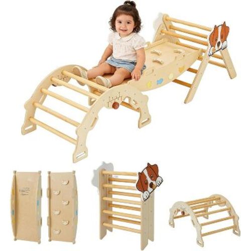 7-in-1 Foldable Triangle Climbing Toys Set. with Arch & Ramp & Ladder. Wooden Montessor Climbing Set for Kids Toddler. Wood