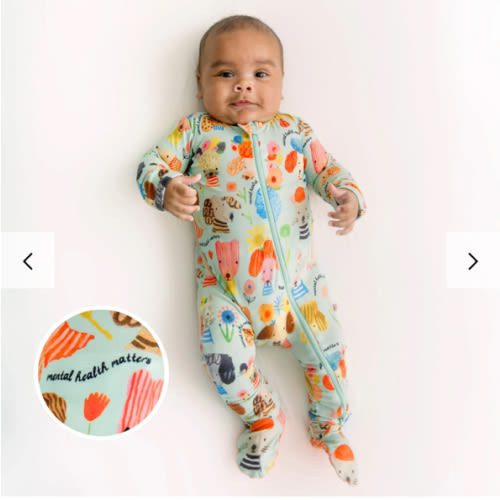 Bamboo Footie Zipper Baby Pajama - Floral Dog Print Bamboo Onesie Sleeper - Mental Health Matters Affirmation – Raising Mama