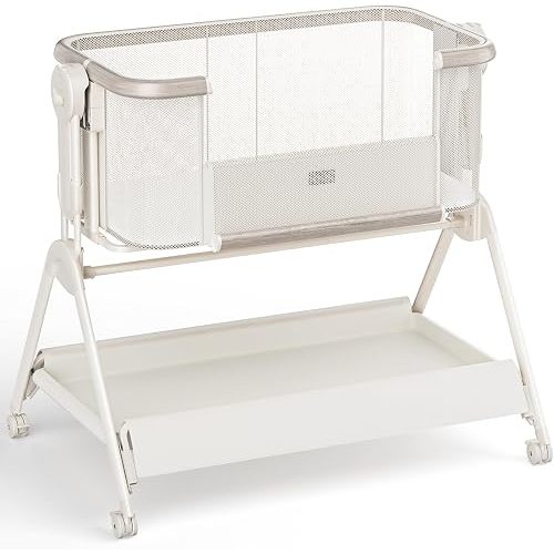 Baby Bassinet Bedside Crib, Rocking Bassinet for Newborns, Beige