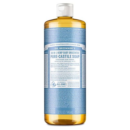 Dr. Bronner's - Pure-Castile Liquid Soap (Baby Unscented, 32 ounce) - Made with Organic Oils, 18-in-1 Uses: Face, Hair, Laundry and Dishes, For Sensitive Skin and Babies, No Added Fragrance, Vegan
