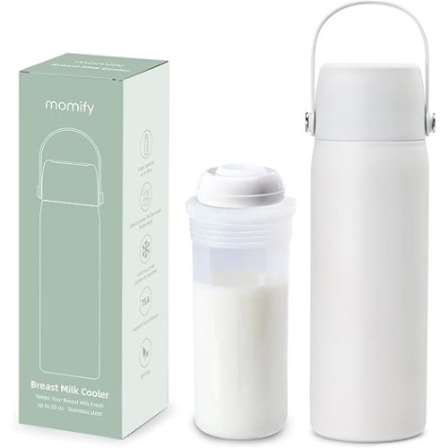 36-Hour Portable Breastmilk Storage Bottle, 20oz Vacuum Insulated Stainless Steel Breast Milk Cooler Bottle, TSA Approved Breast Milk Chiller for New Moms, Outdoor, Travel, Office - White