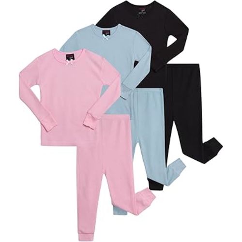 Baby Girls Thermal Underwear Set - 6 Piece Waffle Knit Top and Long Johns Base Layer for Toddler Girls (12M-4T)