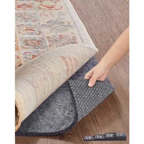 Veken Non Slip Cushioned Rug Pad Gripper, Felt and Silicone Backing, 8 x 10 Ft, 1/4 inch Thick Carpet Liner Protector Mat for Area Rugs and Hardwood Floors, with Over 99 Pcs Anti-Slip Strips Pattern