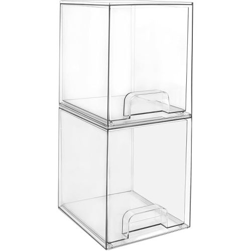 Stackable Makeup Organizer and Storage, Clear Acrylic Cosmetic Drawers with Handles for Vanity, Under Table, Kitchen Cabinets, Pantry, Home Organization and Storage