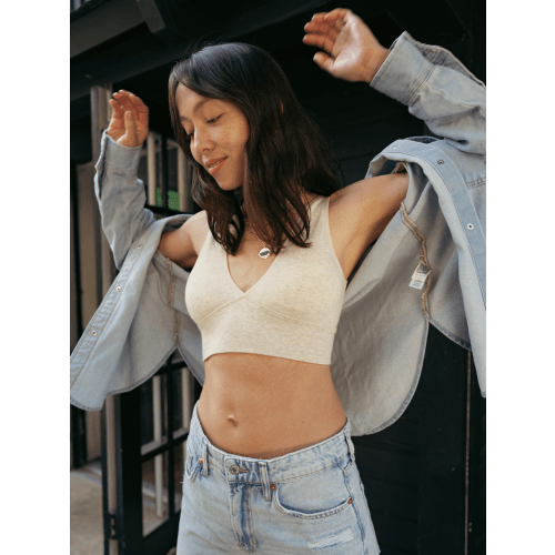Sublime® Bamboo Maternity & Nursing Plunge Bra | Oatmeal Heather