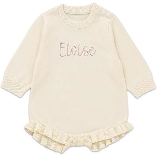 Personalized Embroidered Knit Romper, Newborn Essentials, 100% Cotton, Gender Neutral Baby Clothes