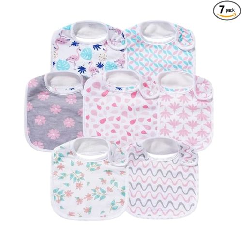 7 Pack Baby Cotton Absorbent Bibs for Drooling Teething