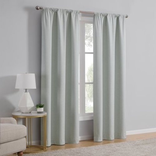 Mainstays Linen Look Blackout Curtain Panel Pair, Set of 2, Soft Sea, 37"W x 84"L