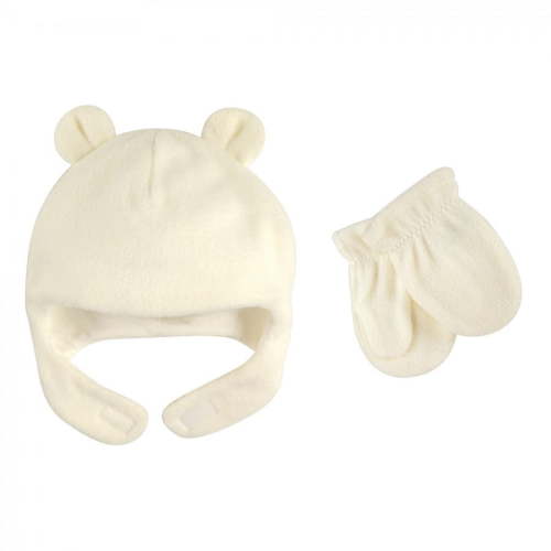 Luvable Friends Baby Beary Cozy Hat and Mitten Set 2pc, Cream, 0-6 Months