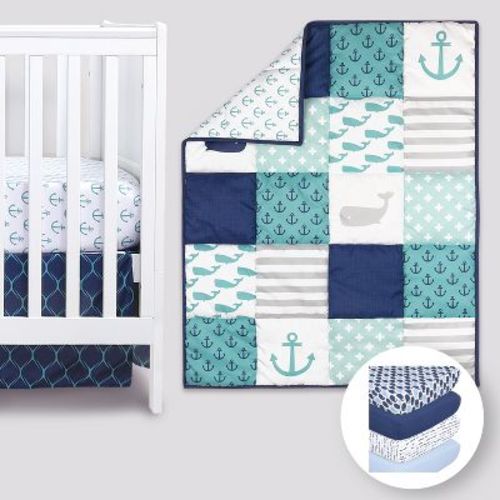 The Peanutshell Nautical Crib Bedding Set and 4 Pk Sheets - 7 Piece Set