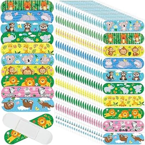 Patelai 300 Pieces Kids Bandages Bulk 10 Styles Children's Adhesive Flexible Colorful Cute Cartoon Bandages Waterproof Breathable Stickers Protection Care Cuts for Girls Boys(Animals)