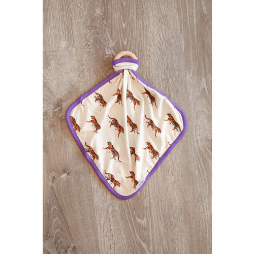 Purple Tiger Bamboo Lovie with Wooden Ring