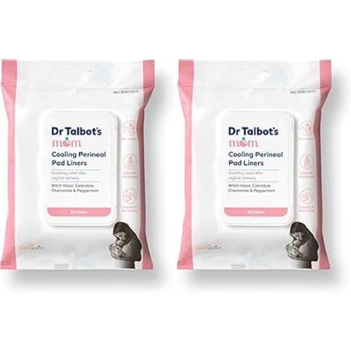 Dr. Talbot's Mom Postpartum Perineal Pad Liners - Instant Cooling Witch Hazel Pad Liners for Postpartum Care - 24 Count (Pack of 2)