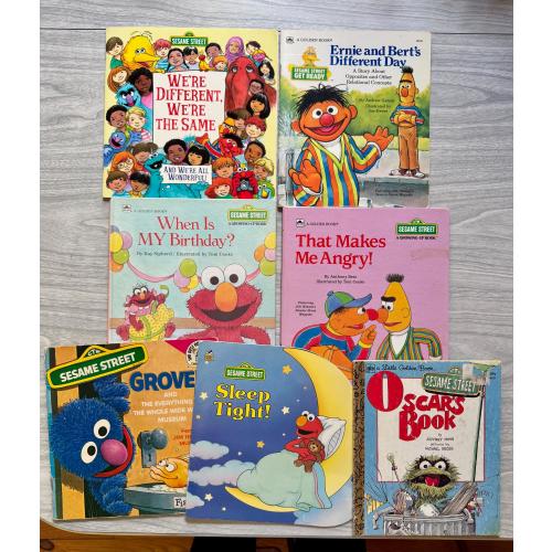 Vintage 70s to 90s Sesame Street kids books. Seven books. Retro Sesame Street nostalgia