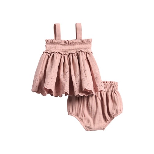 Embroidered Eyelet Organic Cotton Trapeze Top & Bloomers, 6-12M