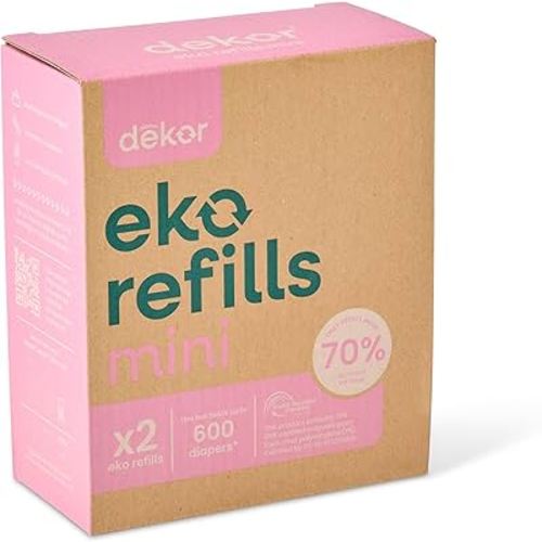 Diaper Dekor MINI Refills, 2 Count | ONLY Eco-Friendly Diaper Pail Refills Made With 70% Recycled Materials | Quicker, Easier & More Cost Effective than Trash Bags | Unscented