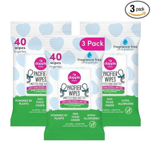 Dapple Baby Pacifier Wipes for Infants and Toddlers - (3 Pack) 40 Count - Fragrance-Free, Hypoallergenic & Food-Grade - Diaper Bag Essentials