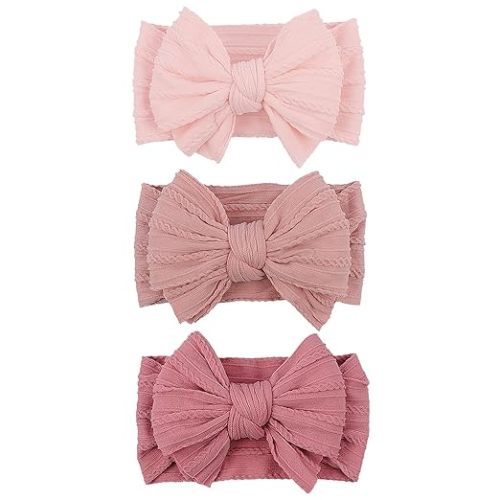 LemonSpace Handmade Baby Girls Headbands Soft Stretchy Nylon Hair Bands Hair Accessories Bows for Newborn Baby Girls Infant Toddlers Kids (Pink)