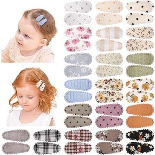 40Pcs Toddler Hair Clips, Baby Girl Hair Clips Print Non Slip Wrapped Snap Hair Clips for Toddler Girls, 1.5" Mini Toddler Barrettes Baby Clips Accessories for Baby Girls, Infants, Toddlers
