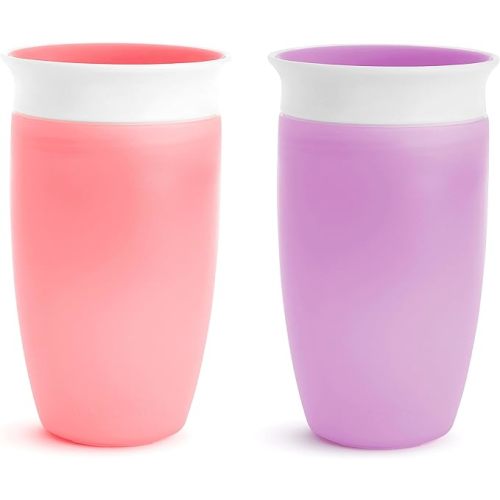 Munchkin Sippy Cups for Toddlers 1-3, Spill Proof Miracle 360 Cup, 10 Ounce, 2 Pack, Pink/Purple