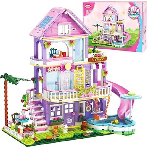 Building Toy for Girls, 689pcs Garden Villa House Building Blocks Set for Girls Boys 6-12 Years, Holiday Cottage Building Bricks Kit, Educational Toy for Kids Girls 6 7 8 9 10 11 12 Years