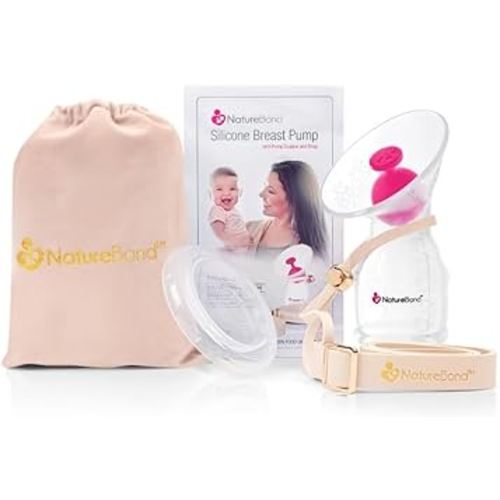 NatureBond Silicone Breast Pump with lid, Stopper, Strap, Pouch. Breastfeeding Essential Premium All in 1 Set. 3.4oz 100ml (Premium All-in-ONE)