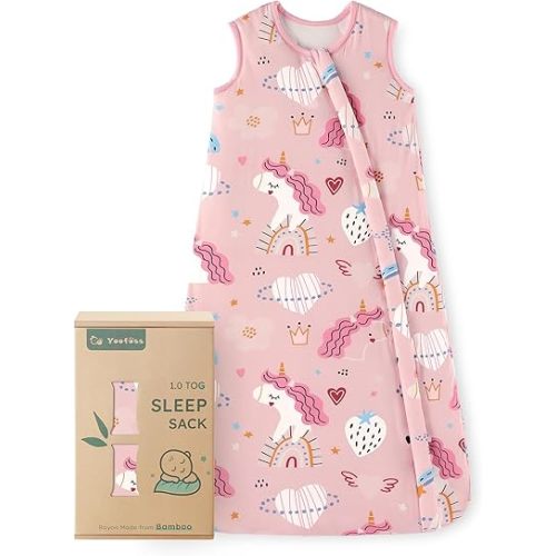 Yoofoss Rayon Made from Bamboo Baby Sleep Sack 0-6 Months 1.0 Tog Baby Wearable Blanket, Super Soft Infant Toddler Sleeping Sack 2-Way Zipper