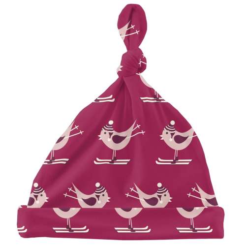 Print Knot Hat in Berry Ski Birds