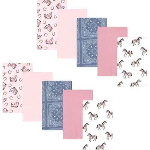 Hudson Baby Unisex Baby Cotton Flannel Burp Cloths 10-Pack, Cowgirl, One Size