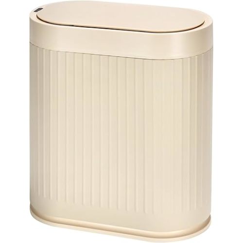 Bathroom Trash Can with Lid Automatic 2 Gallon Sensor Trash Bin, 7.5 Liter Smart Rubbish Bin, Motion Sensor Waterproof Bathroom Decor, Plastic Narrow Garbage Can for Bedroom, Office, Beige