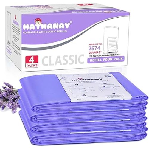Diaper Pail Refill Bags Compatible with Dekor Classic Diaper Pail, Extra 30% Length, Hold up to 2574 Diapers, Lavender Scent, 4 Pack