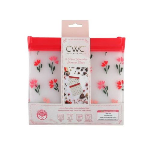 Cook With Color 6pk Reusable Treat Bags with Bow and Flower Prints