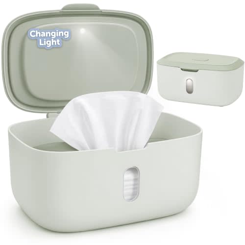 Jool Baby Wipes Dispenser – Built-in Changing Light (Sage) | Pull Out One Wipe At a Time – Fits Standard Continuous Wipes