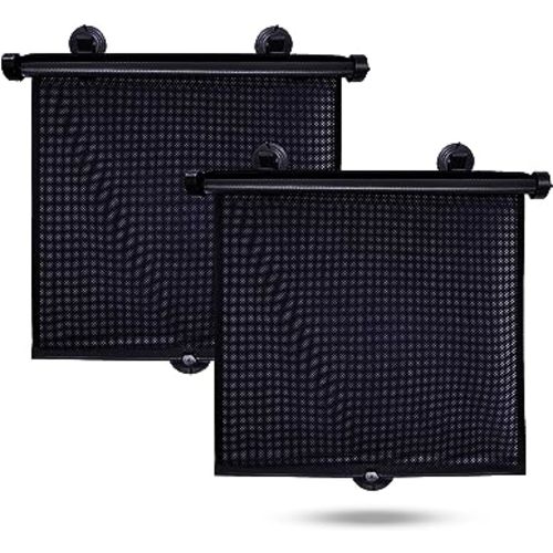EcoNour Car Side Window Sun Shade (2 Pack) | Retractable Roller Sunshade for Kids | Baby Car Window Shades for UV and Sun Glare Protection | Baby Travel Accessories (15"x17")