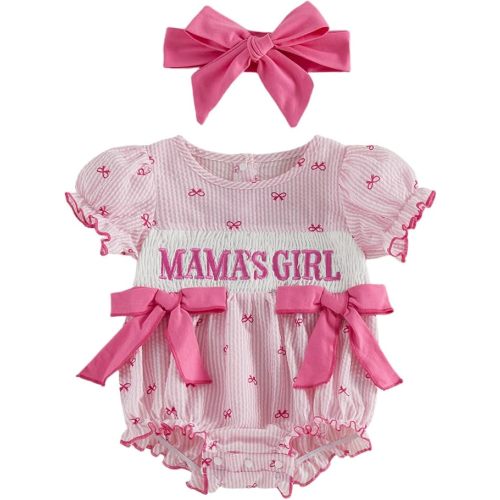 FIOMVA Toddler Baby Girl Clothes Summer Smocked Bubble Romper Embroidery Onesie Short Sleeve Bodysuit Cute Outfits