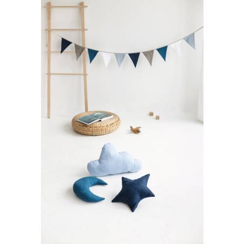 Linen Moon Pillow, Linen Star Pillow, Linen Cloud Pillow, Blue Kids Room Pillow, Blue Nursery Pillow, Blue Cloud Shaped Pillow, Moon Cushion