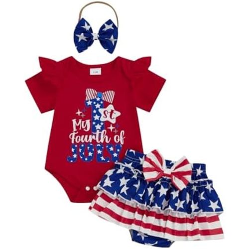 Baby 4th Of July Outfit Girls Summer Clothes Newborn Patriotic Romper Tutu Ruffle Short Set
