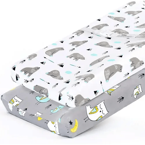 Stretchy Changing Pad Covers BROLEX Carddle Sheet Set for Baby Boys Girls,2 Pack Jersey Knit,Owl & Bear