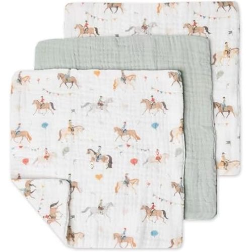 Love to Dream Muslin Baby Washcloth 3 Pack, 100% Organic Cotton, Year of the Horse